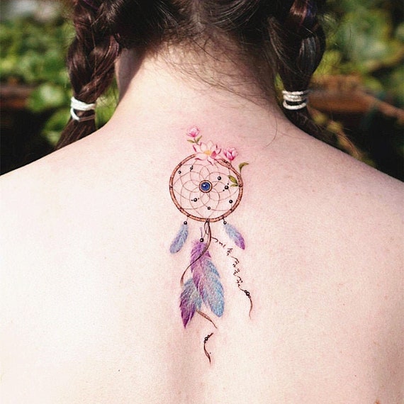 Set Of 2 Dream Catcher Floral Feather Temporary Tattoo Vintage Etsy