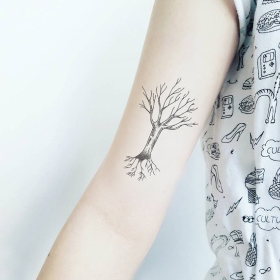 Set Of 2 Black Moon Trees Temporary Tattoo Vintage Fake Etsy