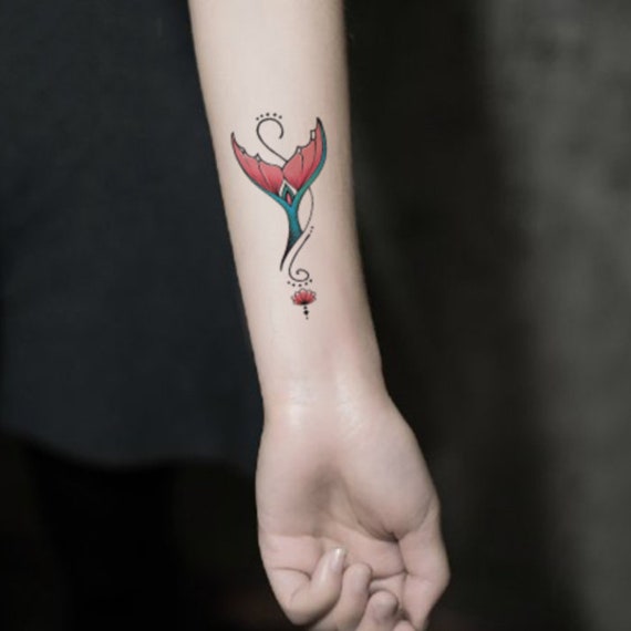 Pink Green Mermaid Tail Temporary Tattoo Vintage Fake Etsy