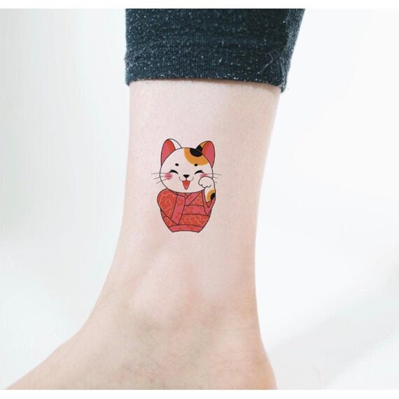 Fortune Lucky Cat Temporary Tattoo Vintage Fake Waterproof Etsy