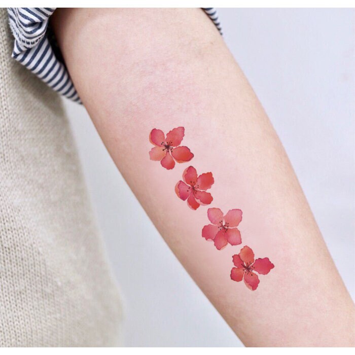 Set of 4 Pink Sakura Floral Flowertemporary tattoo vintage | Etsy