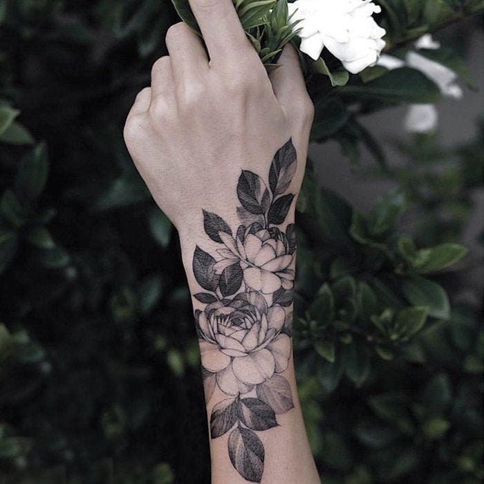 Black Large Floral Temporary Tattoo Vintage Fake Waterproof Etsy