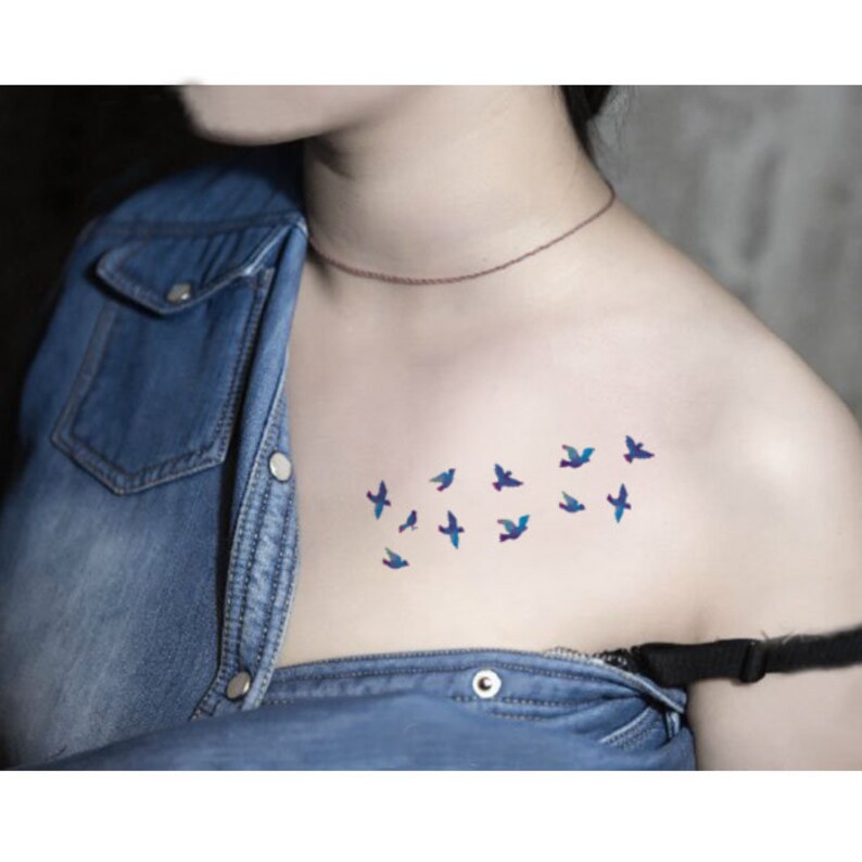 Blue Small Bird Temporary Tattoo Vintage Fake Waterproof Boho - Etsy