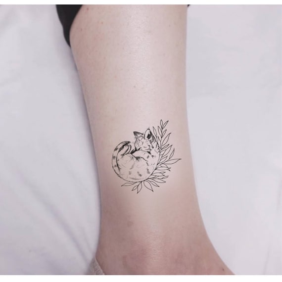 Black Cartoon Cat Leaf Temporary Tattoo Vintage Fake Etsy