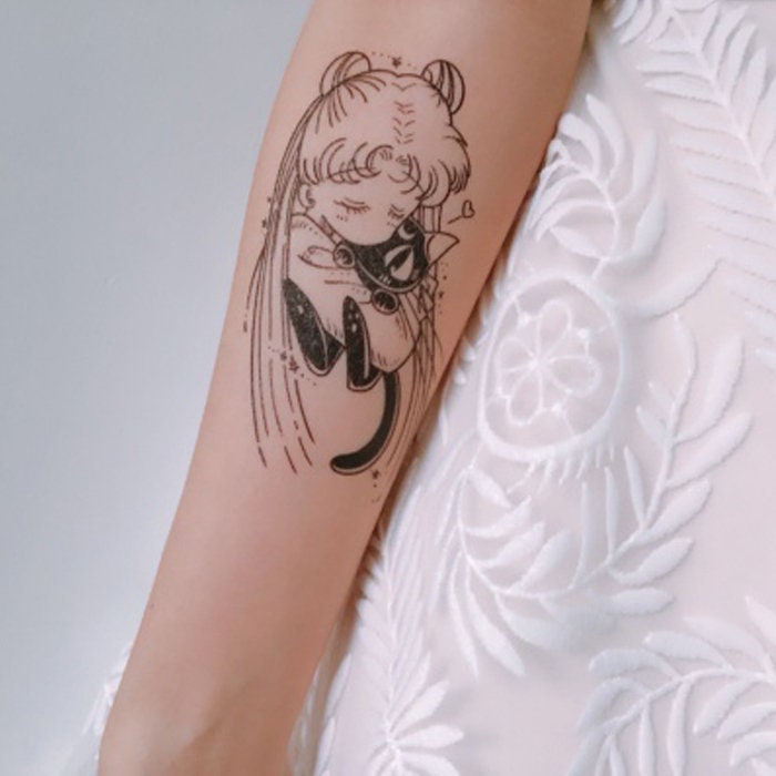 Black Cartoon Sailor Moon temporary tattoo vintage Fake waterproof bo…