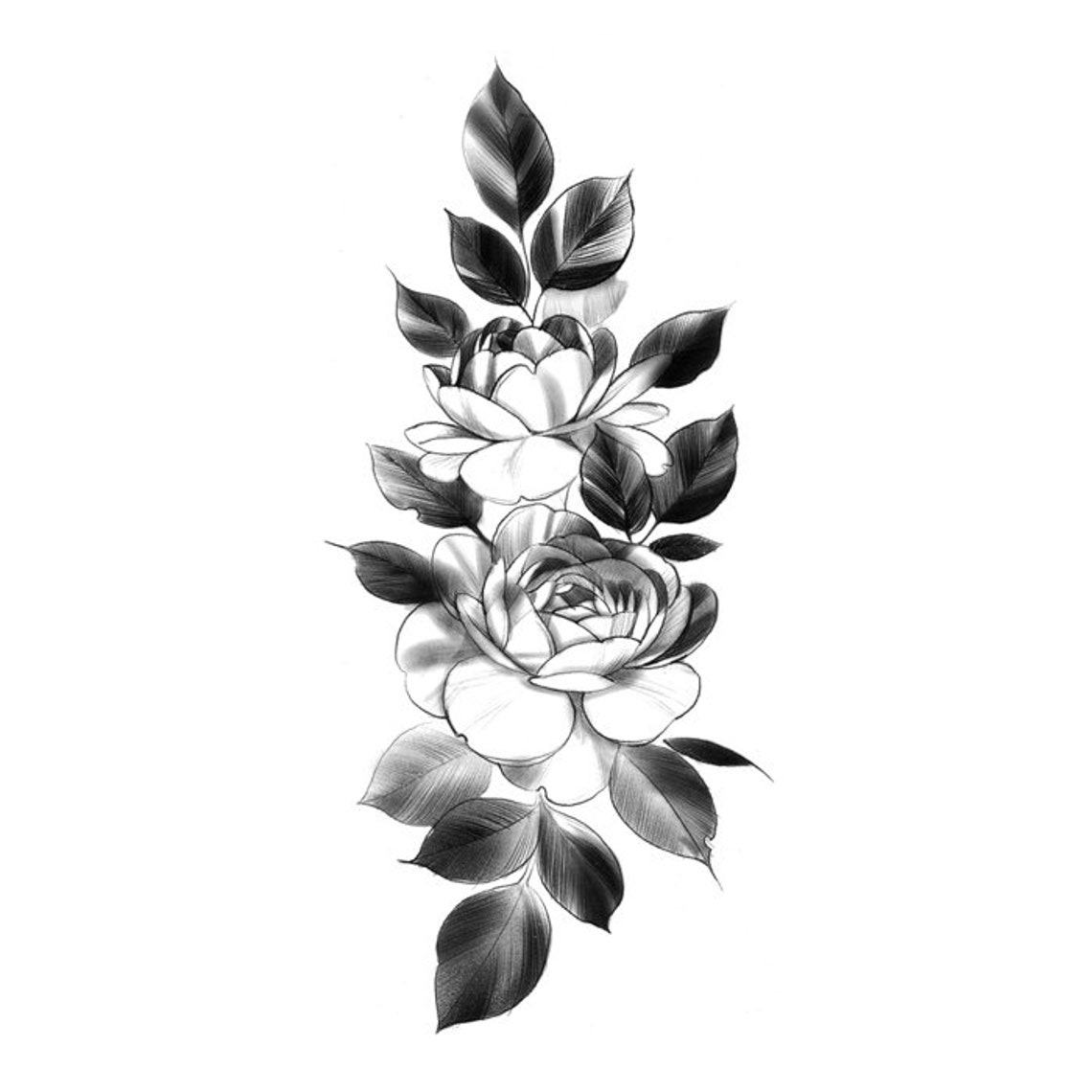 Black Large Floral Temporary Tattoo Vintage Fake Waterproof Etsy