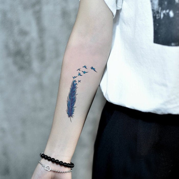 Set Of 2 Blue Feather Bird Temporary Tattoo Vintage Fake Etsy Set Of 2 Blue Feather Bird Temporary Tattoo Vintage Fake Etsy