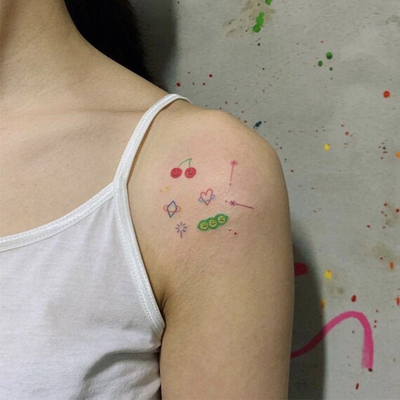 Set Of 2 Tiny Cute Cherry Heart Smiley Face Temporary Tattoo Etsy Set Of 2 Tiny Cute Cherry Heart Smiley Face Temporary Tattoo Etsy