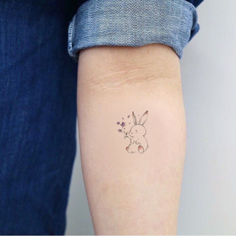 Set von 2 süße Tier Kaninchen Floral temporäre Tattoo Vintage Etsy