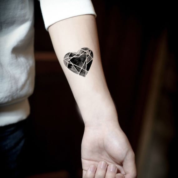 Set Von 3 Geometrie Schwarz Herz Temporare Tattoo Vintage Etsy
