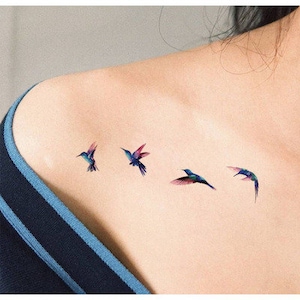 Colourful Bird Blue Temporary Tattoo Vintage Fake Waterproof - Etsy