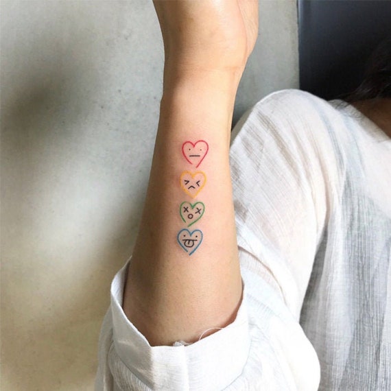 Set Von 12 Bunte Smiley Gesicht Herz Temporare Tattoo Vintage Etsy