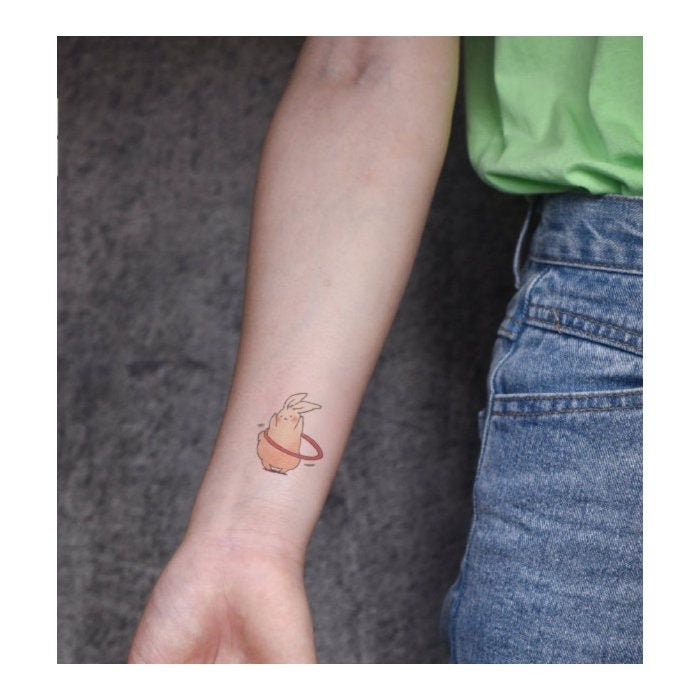 Set Of 2 Cartoon Cute Hula Hoop Rabbit Temporary Tattoo Etsy