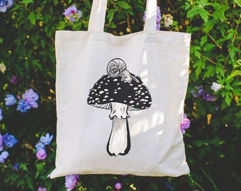 Aesthetic Mushroom Snail Tote Bag, Mushroom Watercolor Sketch Dark Cottagecore Goblincore Whimsigoth Fairycore Totebag, Nature Lover Gift