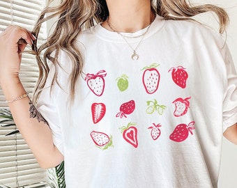 Comfort Colors Strawberry Shirt Watercolor Strawberry Fruit Painting Cute Summer Grandmacore Cottagecore Tshirt Gift For Best Friend