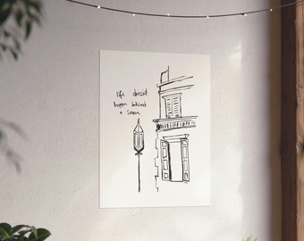 Watercolor Ink Architecture Fine Art Print, Minimalist Urban City Building Italy France Poster, Typography Sketch Design, Home Decor Gift