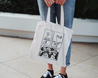 Aesthetic Violet February Flower Tote Bag, Watercolor Floral Cottagecore Organic Botanical Canvas Totebag, Gift For Gardener or Best Friend