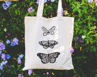 Aesthetic Butterfly Tote Bag, Bug Watercolor Sketch Dark Cottagecore Whimsigoth Goblincore Fairycore Moth Nature Canvas Totebag Gift