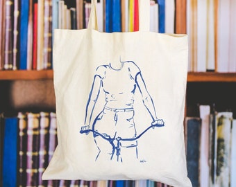 Ästhetische Mädchen-Radfahren Einkaufstasche, Aquarell Fahrrad Mittelmeerküste Matisse inspiriert Tasche, 16