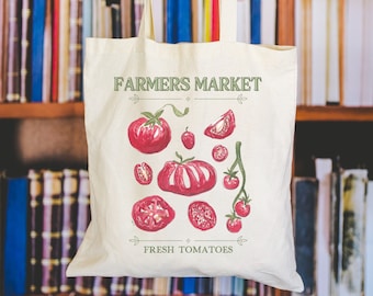 Aesthetic Tomato Tote Bag, Watercolor Sketch Tomato Girl Italy Mediterranean Vegetable Cottagecore Nature Canvas Totebag Gift for Gardener
