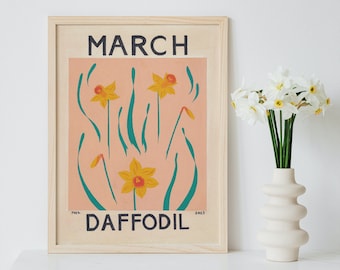 Flower Market Gouache Fine Art Print, Birth Month Flower Art Poster, March Daffodil Vintage Style, Flower Market Print, Maximalist Wall Art