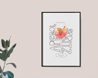 Aperol Spritz Watercolor Cocktail Bar Cart Art Print, Minimalist Alcohol Italian Campari Summer Drink Signature Cocktail Poster Print