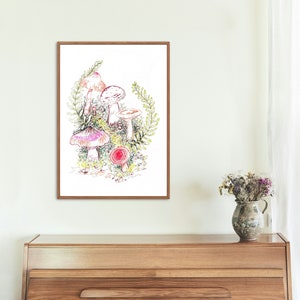Mushroom Sketch Fine Art Print, Fungi Art Poster, Cottagecore Fairycore Woodland Botanical Line Drawing, Mushroom Decor Minimalist Wall Art