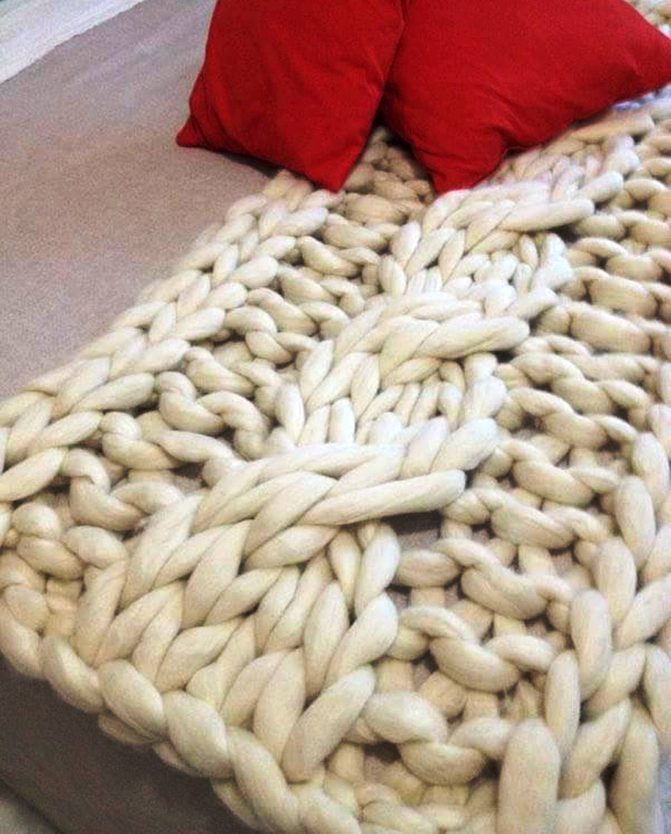 Giant Wool Blanket With Braid Knitted Blanket Blanket Arm Etsy UK