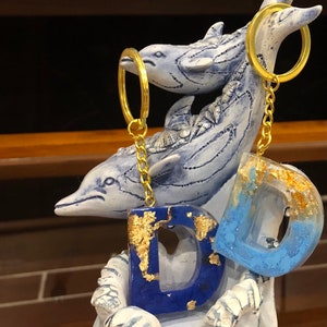 Pequenas ideias de presentes fofos, faça seu chaveiro de resina inicial, prata, ouro, folha de ouro rosa, chaveiro de resina com pingente de amor personalizável