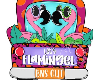 TEMPLATES - Flamingle Flaminog Truck Template - Summer Template - Flamingo - Truck Template - Summer - Tropical-  Door Sign