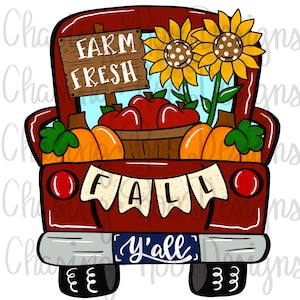 TEMPLATE - Fall Truck template - Harvest Truck - Pumpkins - Sunflowers- Fall - Door Hanger Template