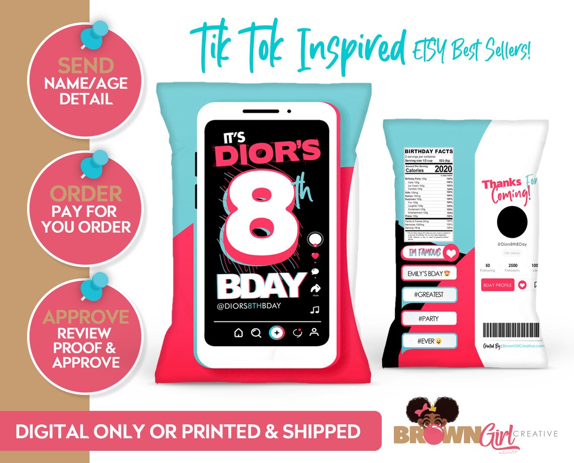 Tik Tok Chip Bag/favor Bag Tik Tok Chip Bag/favor Bag Tik Etsy