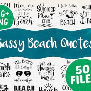 Paquete de 50 frases atrevidas de playa en SVG y PNG. Descarga instantánea de archivos de silueta de Cricut.