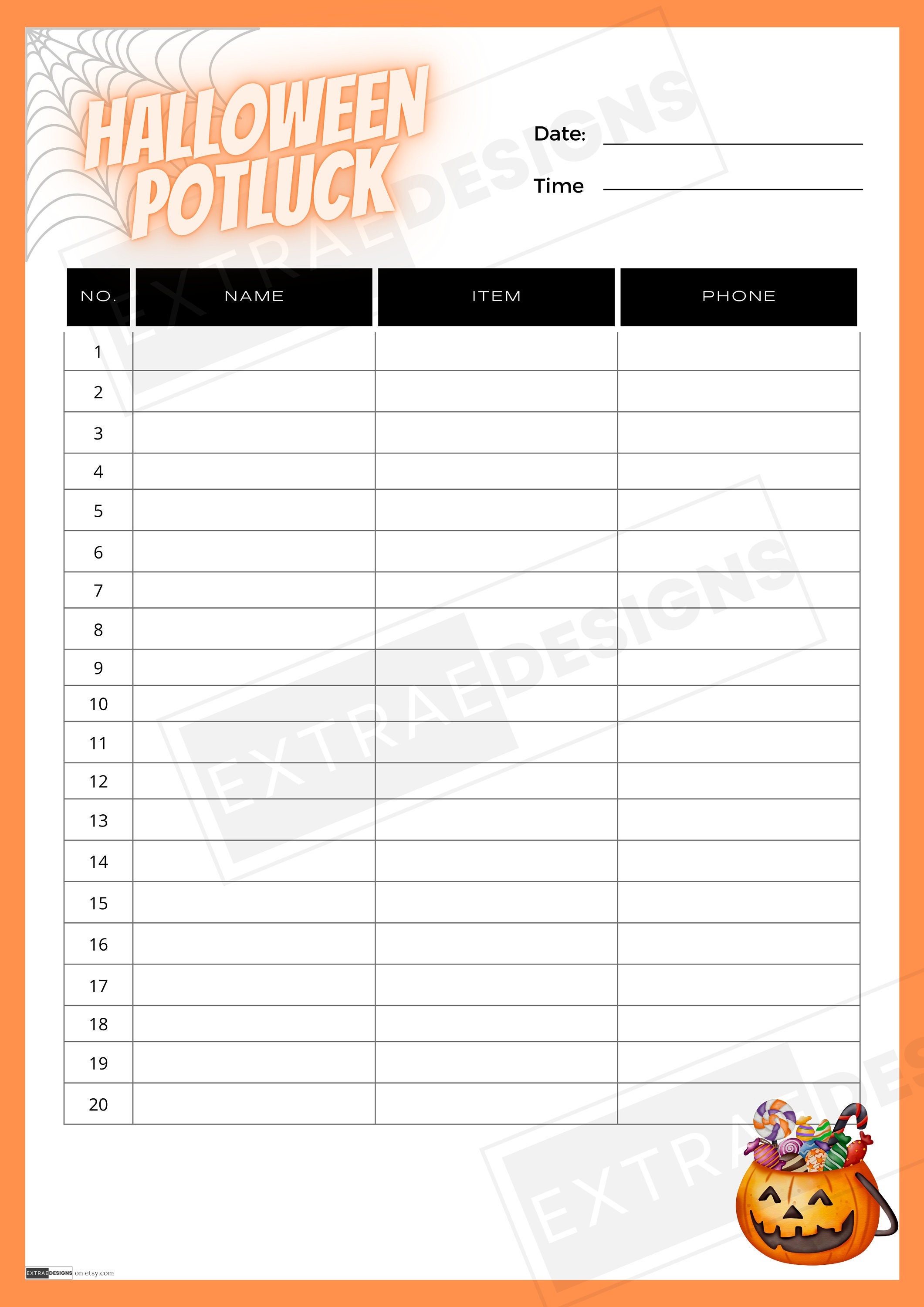 Halloween Potluck Sign Up Sheet Printable Letter Etsy Sexiz Pix