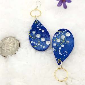 Blue Hand Painted Wooden Earrings | Wooden Boho Earrings | Statement Jewelry | Teardrop Earrings | Holiday Gifts