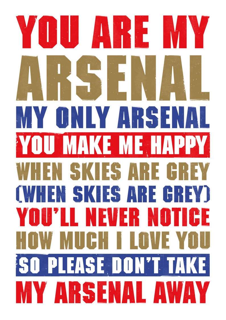 Arsenal Football Soccer Song Lyrics Anthem Poster Print Etsy