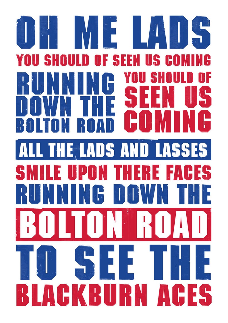 Blackburn Football Soccer Song Lyrics Anthem Poster Print Etsy