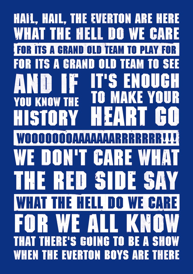 Everton Football Soccer Song Lyrics Anthem Poster Print Etsy