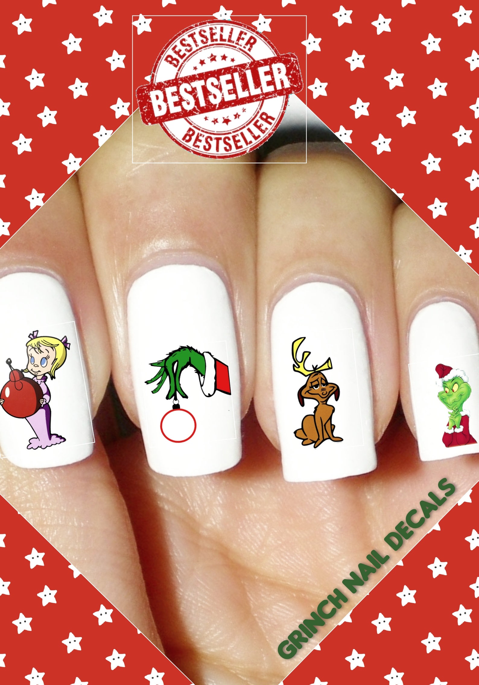 Grinch nail decals grinch hand christmas Decals waterslide Etsy
