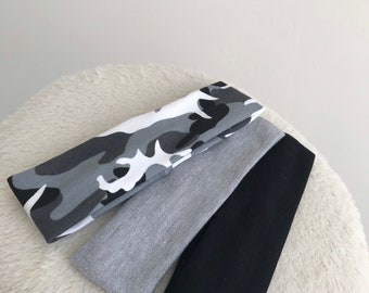 Boys headbands- grey, black, camouflage