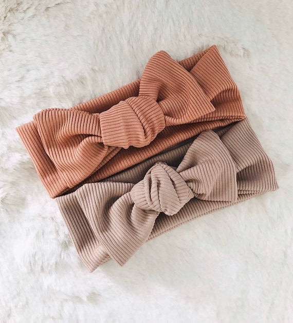 Baby Girl Ribbed Headband/bow - Coral & Taupe - Etsy display picture 2