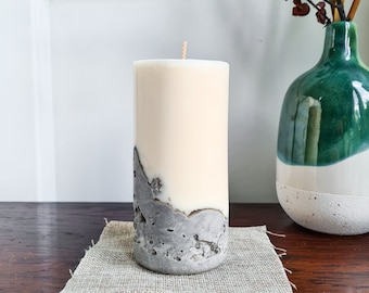 Concrete Candle - Soy Wax Plain Concrete Pillar Candle - Handmade Raw Concrete - Industrial Unique Loft Living