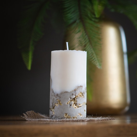 Soy Wax Gold Concrete Pillar Candle Handmade Handpainted