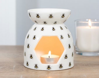 Bee Wax Burner - White Ceramic Bee Wax Burner - Modern Tealight melter