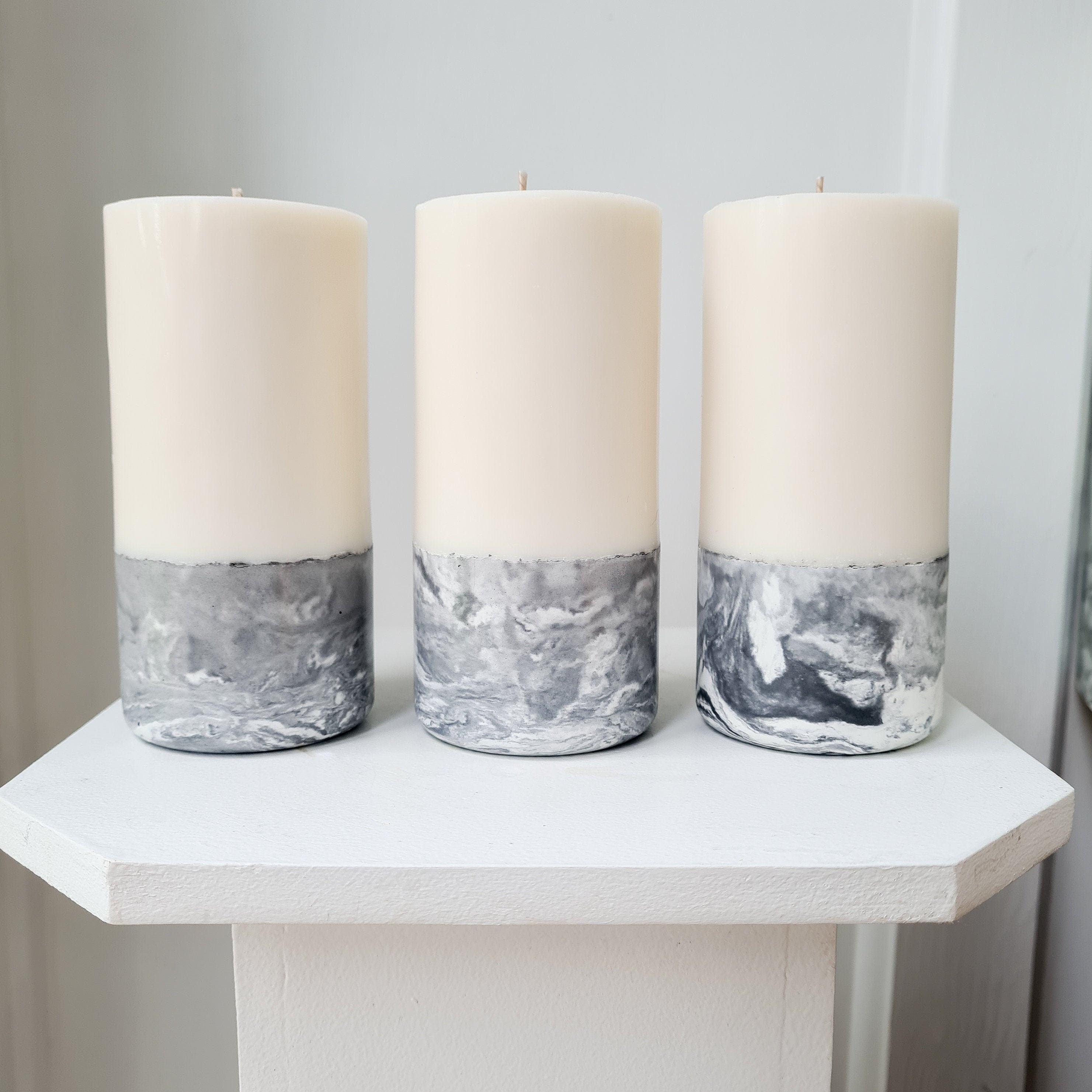 Marble Candle Grey Marble Concrete Pillar Candle Unscented Etsy