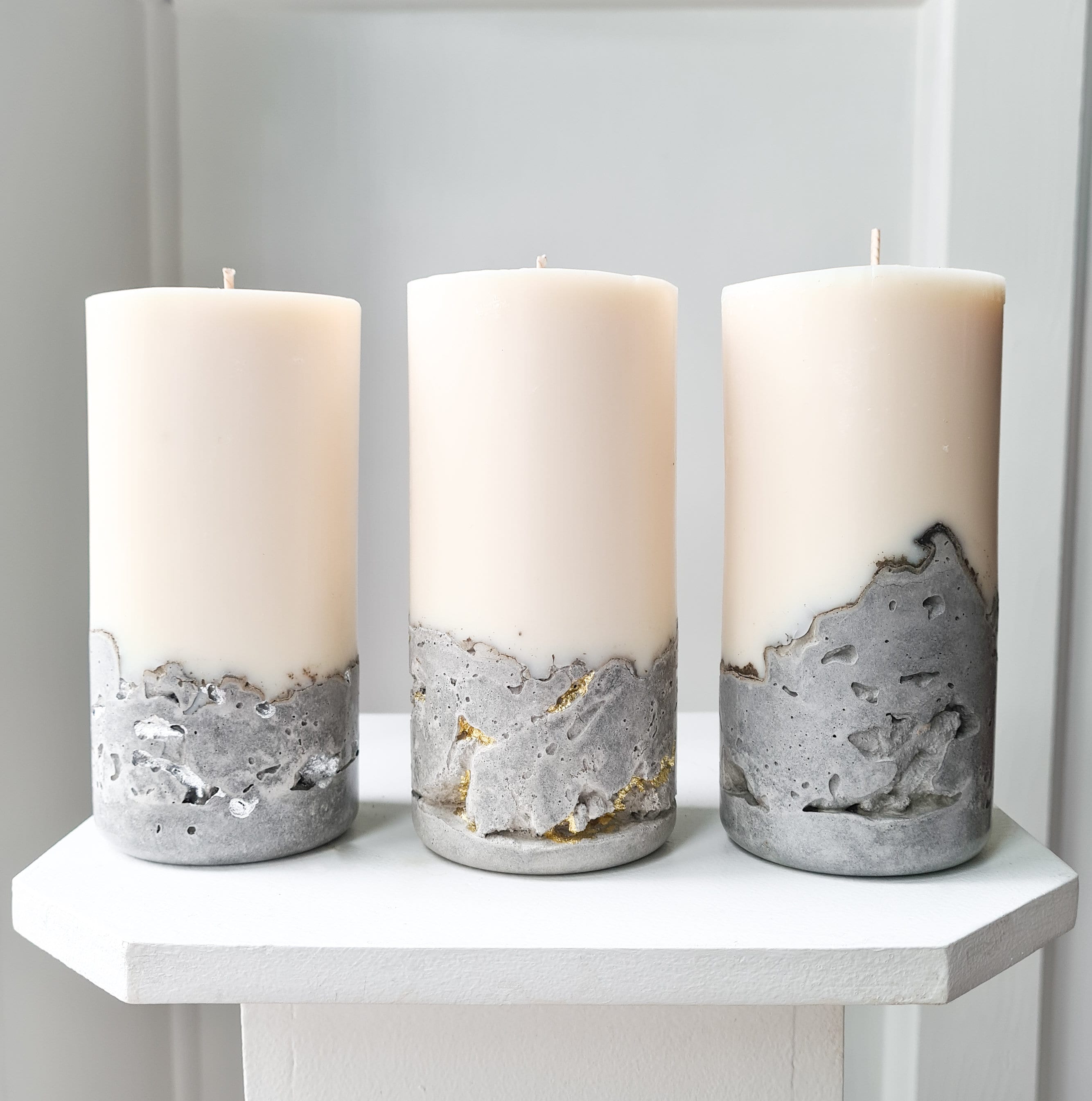 Concrete Candle Soy Wax Silver Kintsugi Concrete Pillar - Etsy UK