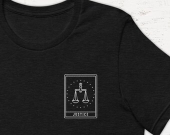 Justice Tarot Card Embroidered Short-Sleeve Unisex T-Shirt