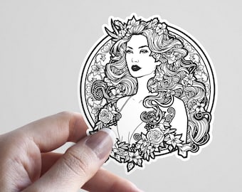 Floral Art Nouveau Persephone Vinyl Sticker