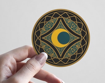 Art Deco Yellow Moon Vinyl Sticker