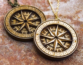 Compass Rose Wooden Explorer's Necklace